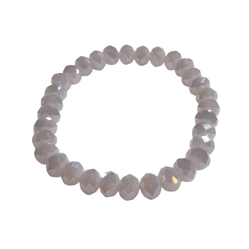 Glass Faceted Bead Stretch Bracelet Lavender Iridescent Elastic Jewelry Handmade
